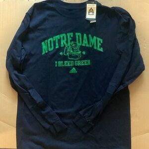 Adidas Navy and Green Notre Dame Long Sleeve Tee